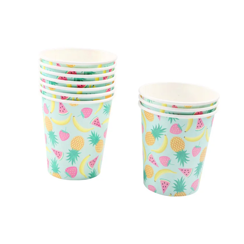 Paper Cup-10Pcs Набор для детского дня рождения с изображением фруктов, ананаса, арбуза, одноразовые бумажные стаканчики, соломенная скатерть, вечерние принадлежности - Цвет: Paper Cup-10Pcs