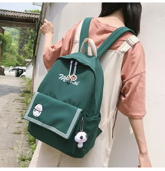 

Navy style 2019 Canvas Backpack Korean nylon waterproof Students Travel Bag Girls School Bag Backpack animal panda cute