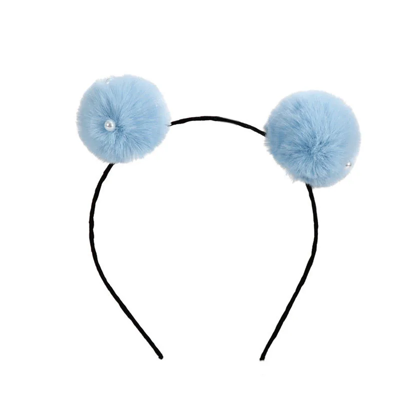 ncmama Cute Solid Panda Ears Hair Bands For Girls Kids Colorful Fluffy Pompom Ball  Headband Fashion Hair Accessories