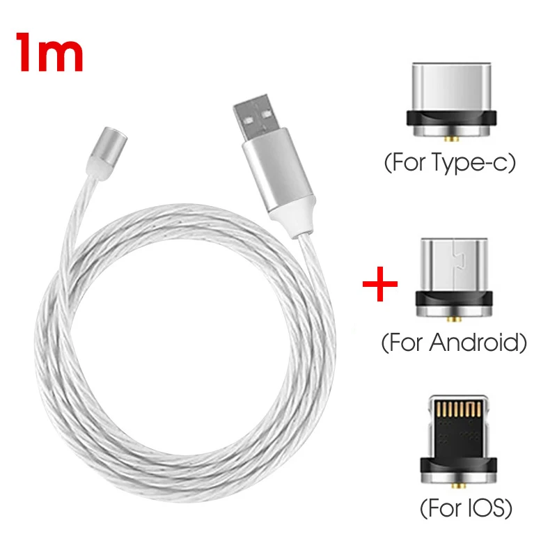 Магнитное светящееся зарядное устройство type-C type C USBC Micro USB для iPhone для samsung для Xiaomi быстрое зарядное устройство кабель Anker зарядный шнур - Цвет: 4866104