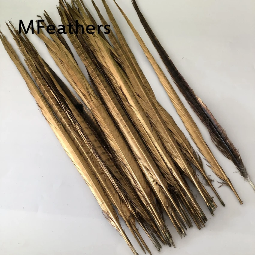Gold MFeathers 100 шт яблоко зеленое окрашенное Ringneck перо фазана 50-55 см 20-2" натуральный леди Амхерст хвосты фазана оперение карнавал - Цвет: Gold