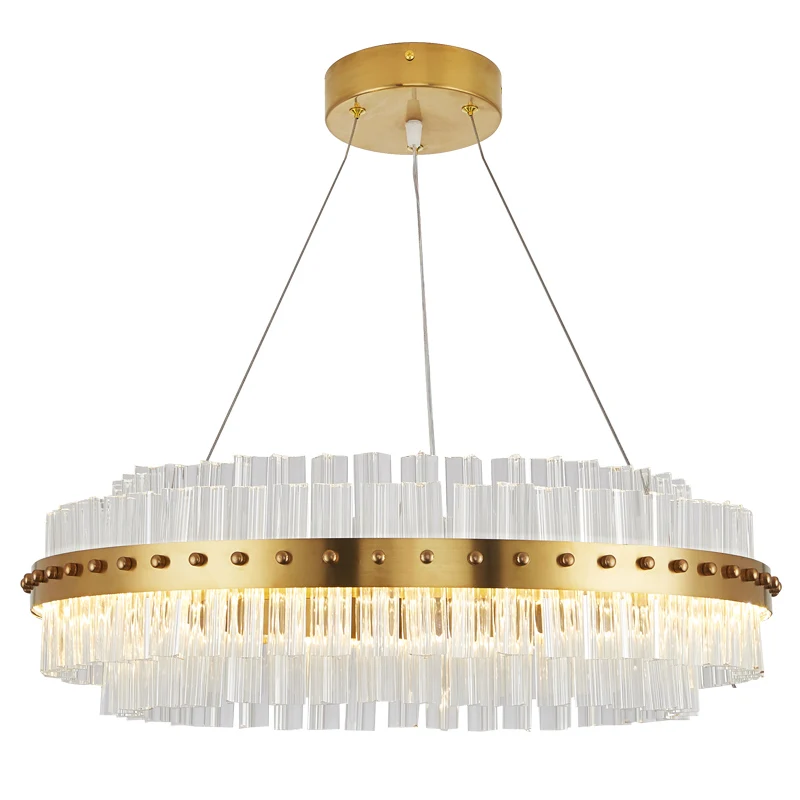 

Living room LED Chandelier Modern Luxury Crystal Lamp Double Glass Suspension Layer Dining Room Chandelier Lighting Gold