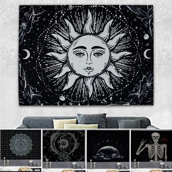 

Tarot White Black Sun Moon Pattern Blanket Tarot Indian Mandala Tapestry Wall Hanging Bohemia Gypsy Home Bedroom Decorating