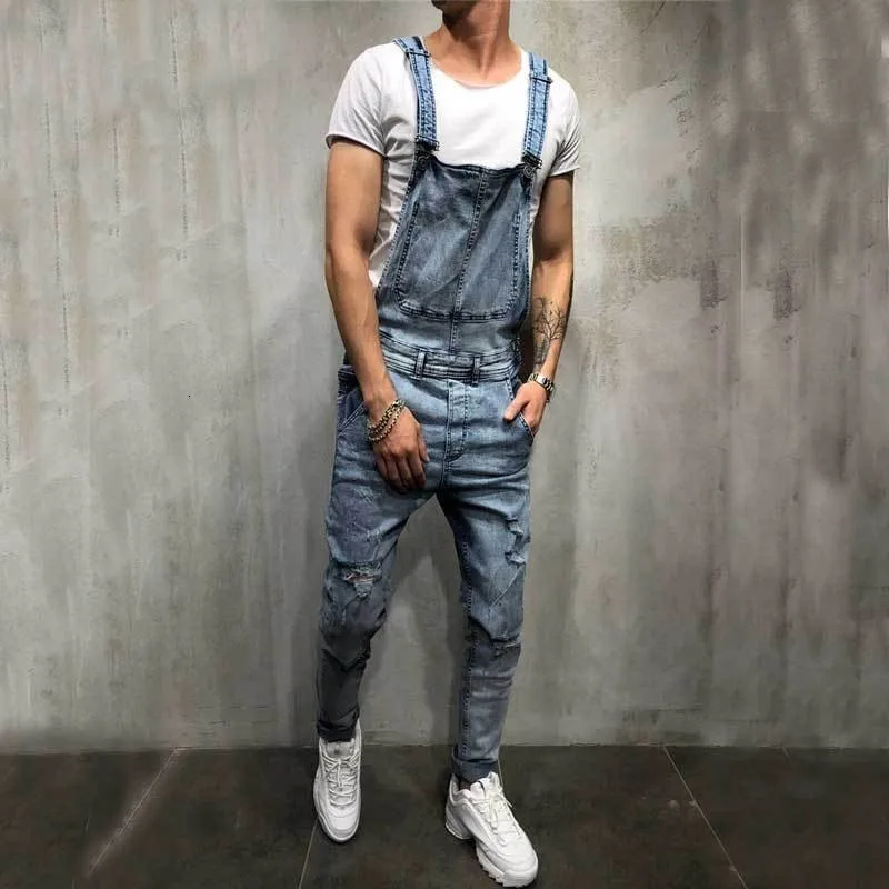 

Fashion Cowboy Mens Jeans Overalls Pants Hole Ripped Denim Rompers Slim Fit Pencil Pants Plus Size Man Jumpsuit Jeans Trousers