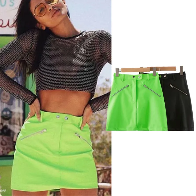 

2019 Autumn New Style WOMEN'S Dress PU Leather Skirt INS Europe And America High-waisted Zipper Short Skirt Sheath Skirt