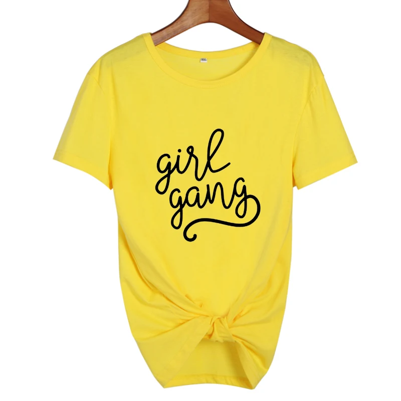 yellow-black Gril/Gang Tumblr Футболка женская одежда уличная Панк Harajuku женских топы с принтами футболка черная, белая футболка Femme - Цвет: yellow-black