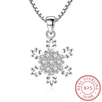 

925 Sterling Silver Necklace For Women Zirconia Snowflake Necklaces & Pendants 45CM Chain Link Chain kolye collares S-N186