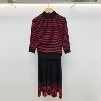 

2020 New Knitted Suit Women's O-neck Sweater Female Half Pullover Top Or Ladies Pleated Midi Skirt