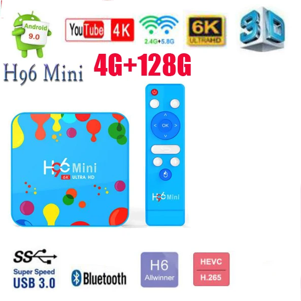 H96 мини H6 5 шт. Android 9,0 Smart tv box четырехъядерный 32 ГБ/128 ГБ android tv box 6K 3D H.265 Wifi медиаплеер ТВ приемник