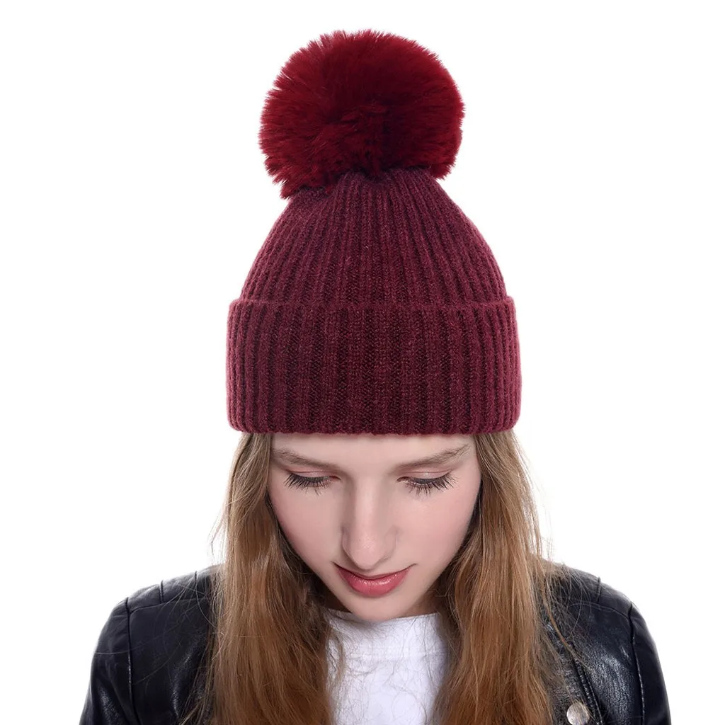 Womail winter Warm Hats Knitted Beanie hat women Caps with Pompon Fashion Unisex Warm Ski skating Hats Solid Casual cap 823
