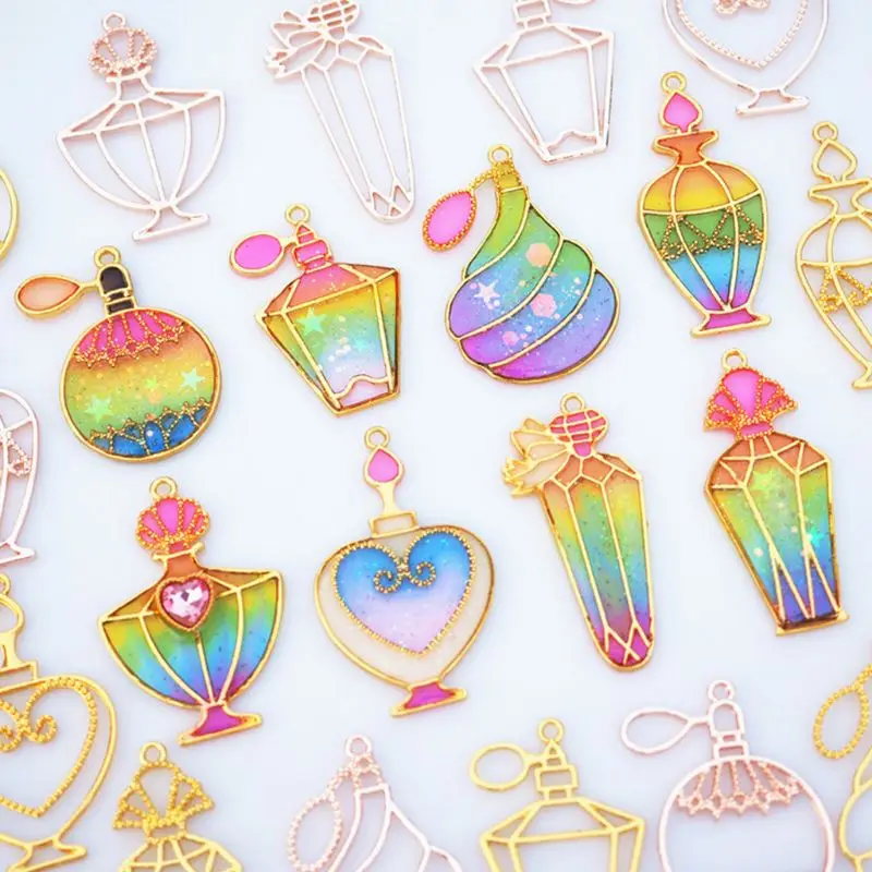 

8 Pcs/set Handmade DIY Epoxy Frame UV Gel Perfume Bottle Metal Hollow Border for Pendant Necklace Jewelry Making