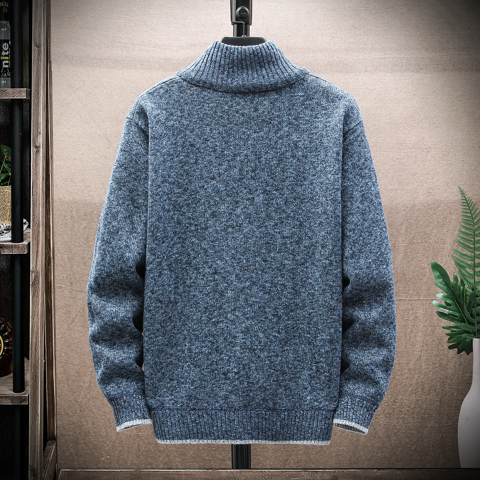 Men Clothes Fleece Sweaters Zipper Cardigan Fashion Solid Color Jacket Slim Smart Casual Men Cardigan