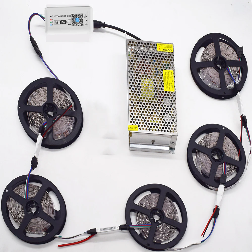 Funciona com Alexa Controlado por Telefone Fita de Fita Wifi Rgb Led Tira Google Casa Iffft Inteligente dc 12 v Flexível 10 m 20 30 5050 13 wifi rgb led tira funciona com alexa