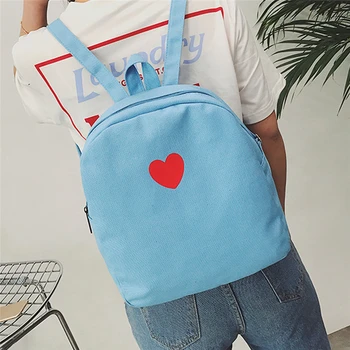 

Girls Simple Canvas Backpack Love Heart Printed Korean Printed Peach Heart Solid Color Small Fresh Backpack For Teenager Girls