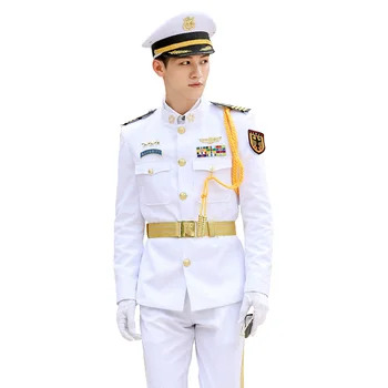 

New security Workwear Clothes Men Stand Collar Admiral Suit Set Tooling Uniform Spring Autumn Mens Military White Unifrom Suits