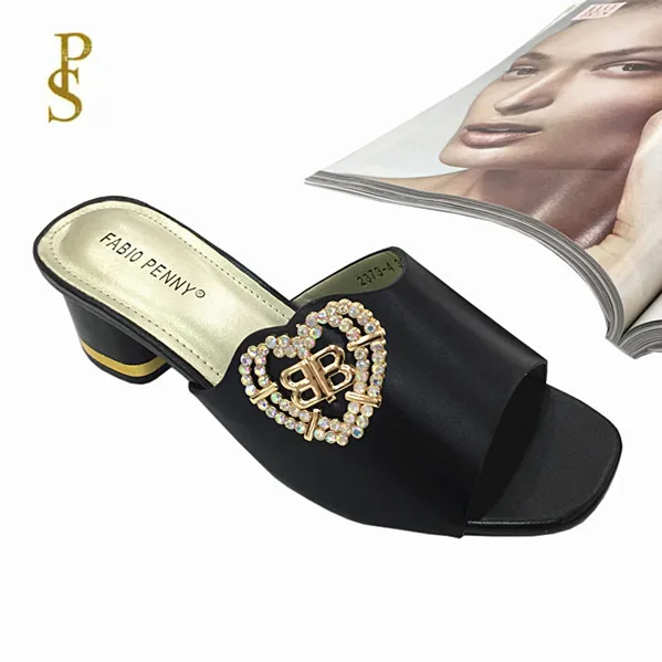 Женская обувь из искусственной кожи; женские шлепанцы на низком каблуке; дешевая обувь хорошего качества - Цвет: BLACK