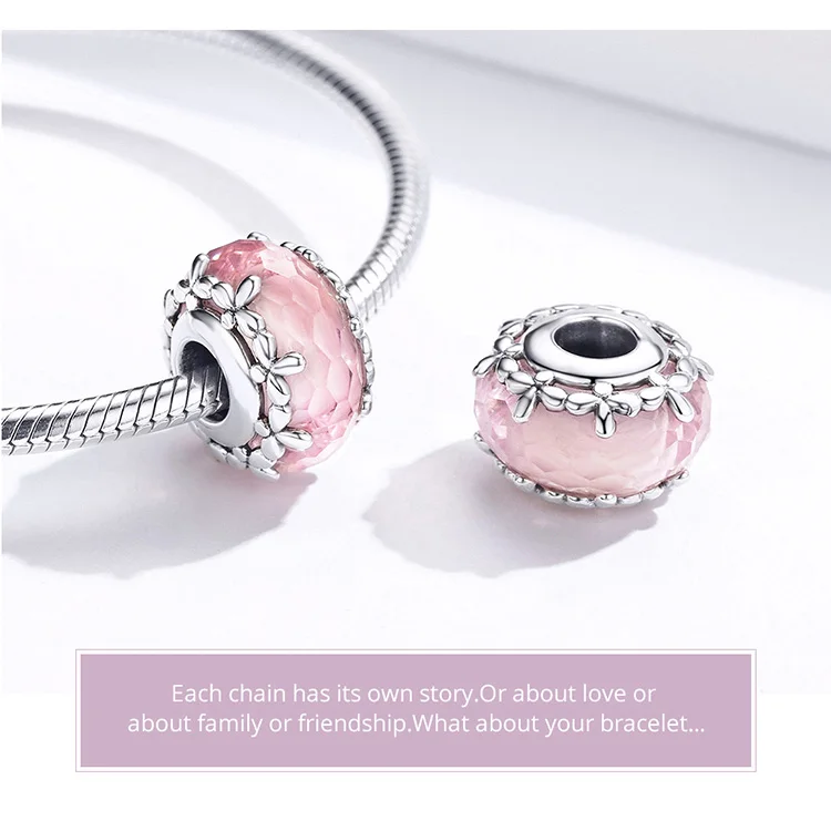 Womak fit Pandora браслет Шарм Стекло Круглые Цветочные бусины для женщин Мода 925 пробы серебряные ювелирные изделия изготовление