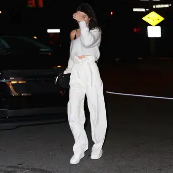 

Casual Wide Leg Pants Women High Waist Pants Loose Joggers Women Fitness Workout Drawstring Pants Ruffles Pantalones