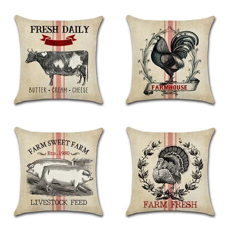 Farmhouse Chicken Farm Decorative Cushion Cover for Sofa Pillowcase Home Decor 