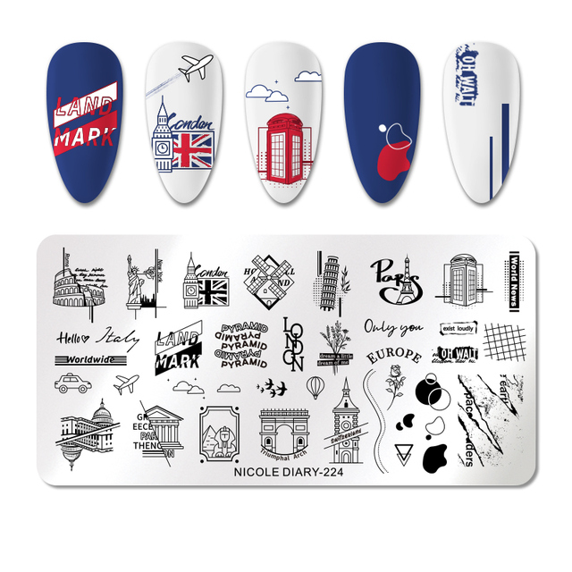 DIARY Leaves Nail Stamping Plates Abstract Flower Line Dot Point Image Stamp Templates Printing Stencil Tools