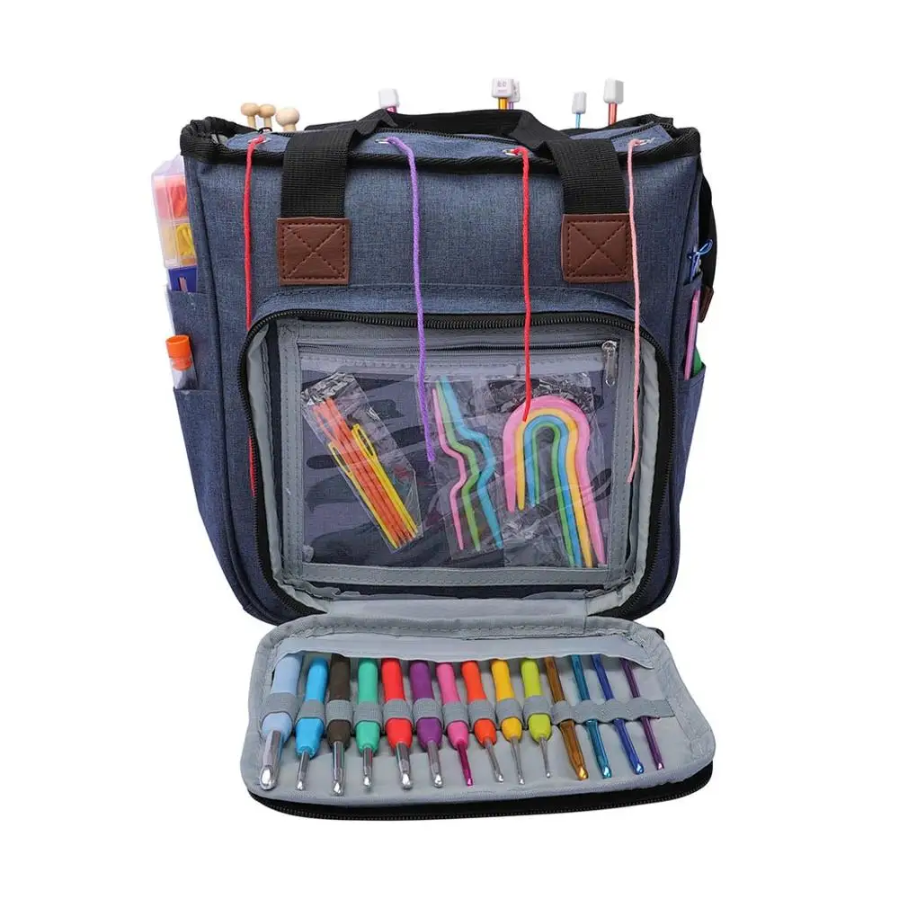 Knitting Bag Sewing KIT Repair Set Portable Yarn Storage Bag Needles Aluminium Crochet Hooks