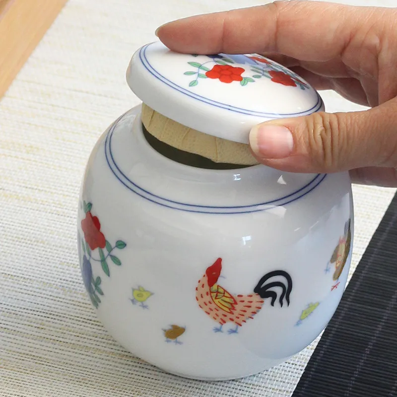 Archaistic Cock Tea Caddy Ceramic Canister Coffee Jar Kitchen Sealed Sugar Storage Tank Pu'er Black Tea Green Tea Box