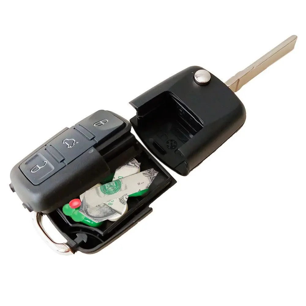 3 Buttons Car Remote key Stash box Metal Keychain Money Pill Secret mezzanine Key Shell Safety Christmas gift