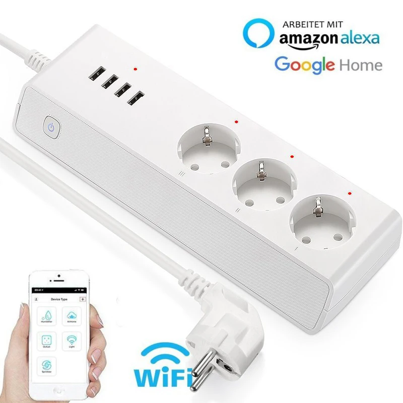 SS06 Смарт Wi-Fi сетевой фильтр Защита от перенапряжения несколько розеток питания 4 USB порта Голосовое управление для Amazon Echo Alexa Google