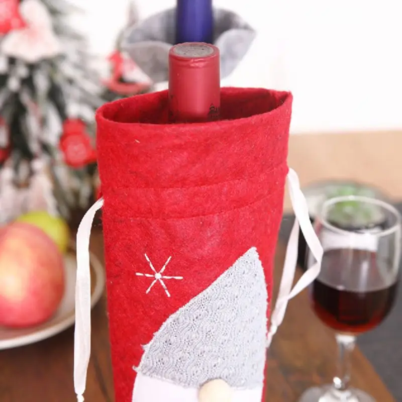 2pcs/set Christmas Red Wine Bottle Cover Bag Dinner Table Home Party Decor Gnome