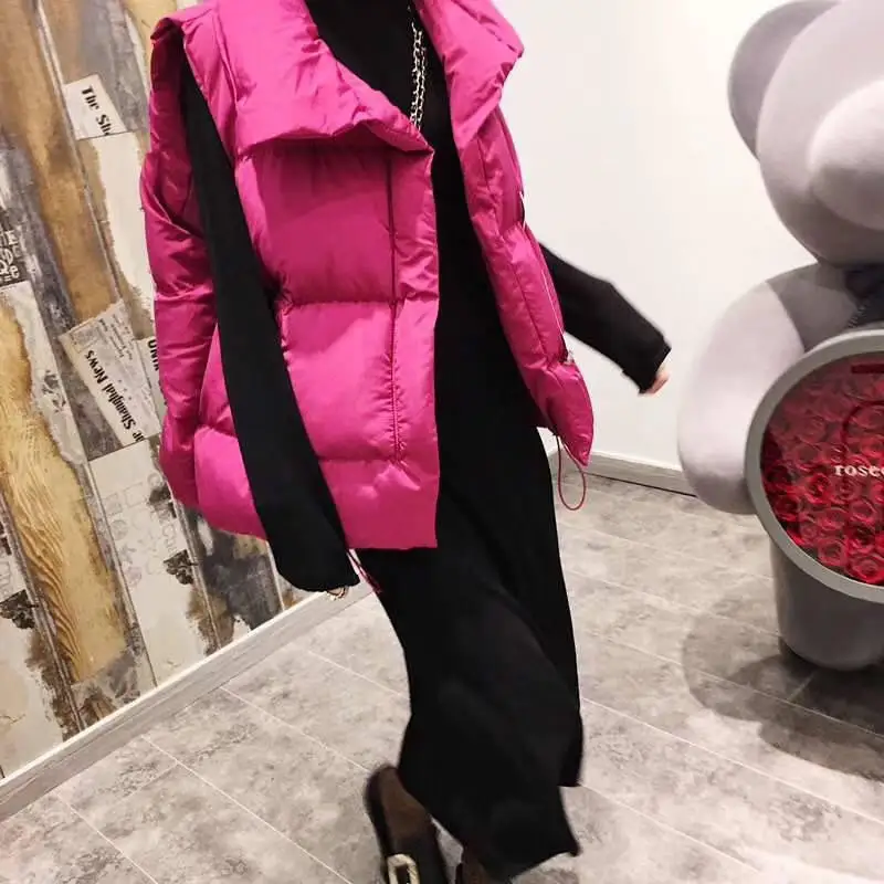 Rose red Vest Женский хлопковый жилет Харадзюку, осенне-зимний короткий жилет, женский теплый толстый Свободный жилет, Женская майка, Feminino Q1892 - Цвет: Rose red Vest