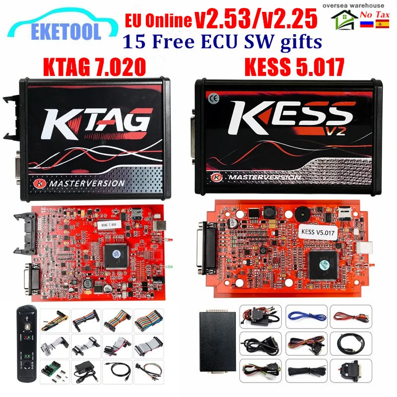 Beste 2020 Online Rode V2.53 Kess V5.017 V2 Ktag V7.020 V2.25 4LED Geen Token OBD2 Manager K TAG 7.020 Kess V2 Ecu upgrade Programmeur