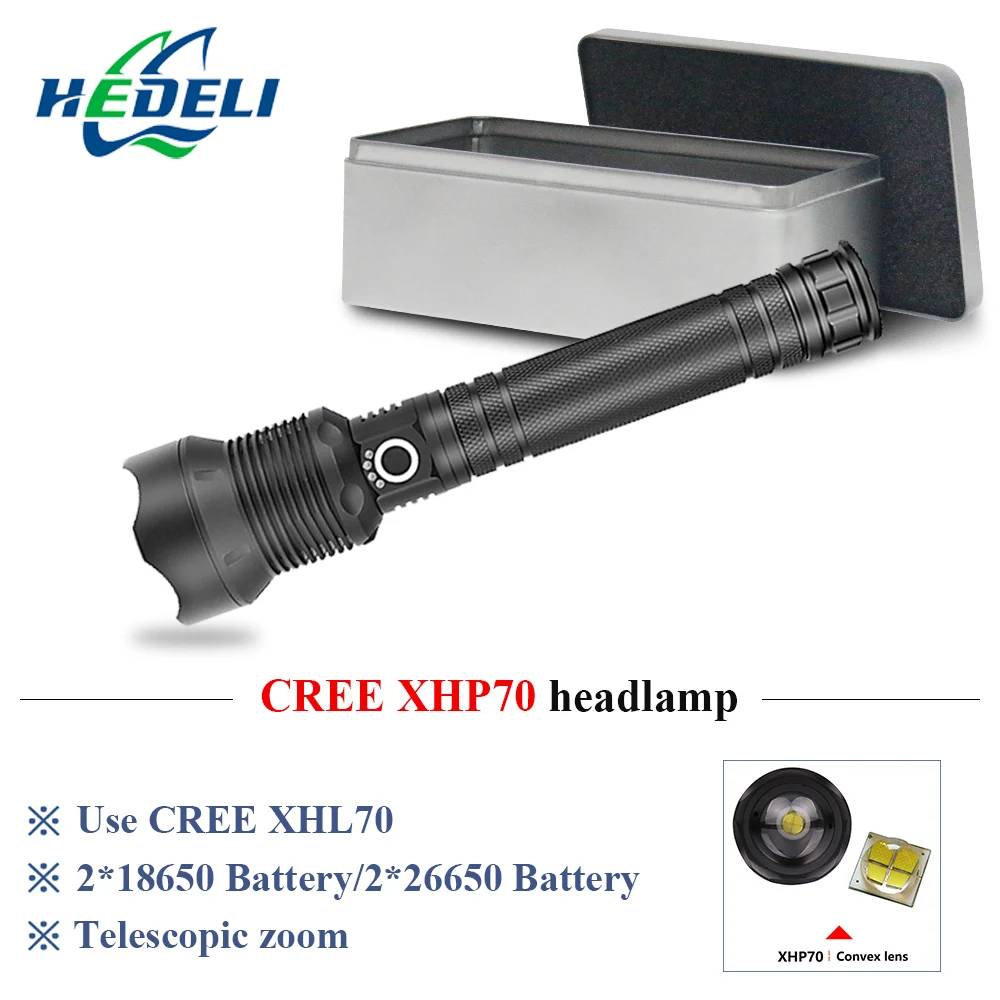 

Camping Powerful led flashlight cree xhp70 zoomble torch flashlight usb Rechargeable lampe torche waterproof 26650 or 18650