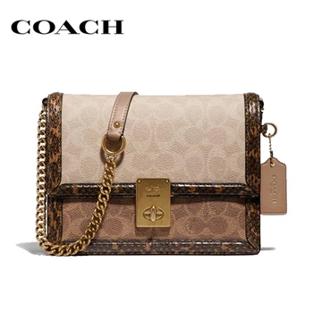 

COACH Leather Chain Shoulder Hutton Bags Calf Leather Canvas Female Luxury Bags Adjustable Crossbody Strap Bags For Women 89068