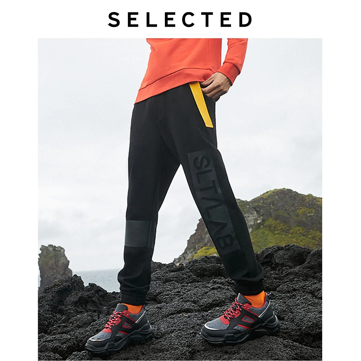 Мужские Стрейчевые брюки с буквенным принтом и завязками на лодыжках в лаборатории | 419414523 - Цвет: BLACK