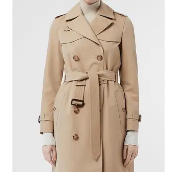 

Long autumn/winter new British fashion sergeant style double-breasted bag-trimmed overcoat coat for women