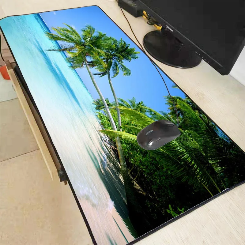 XGZ Palm Trees Beach Large Gaming Mouse Pad Natural Rubber PC Computer Gamer Mousepad Desk Mat Lock
