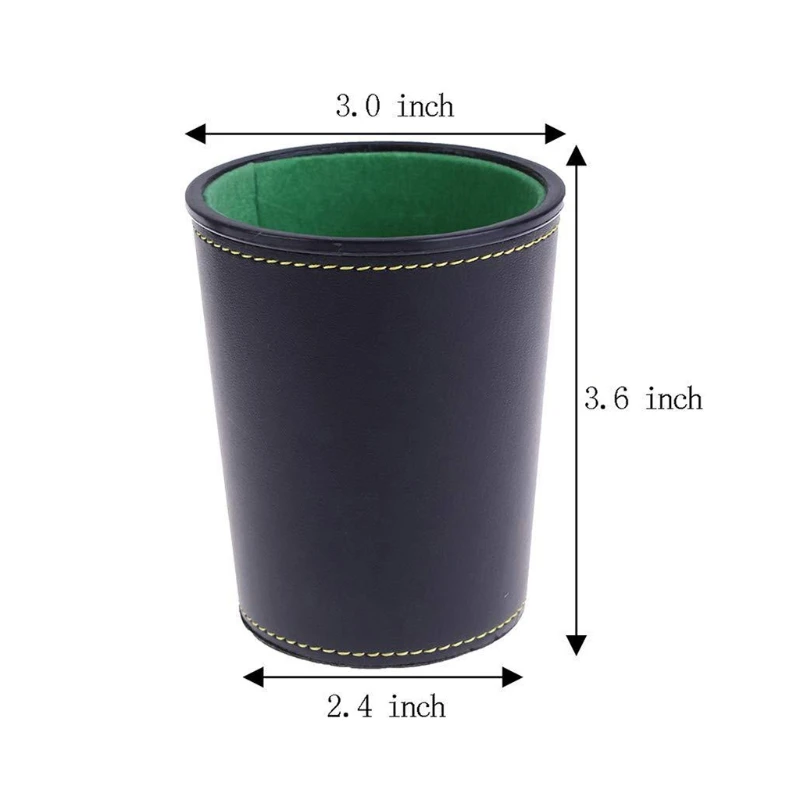 1 Pc PU Leather Dice Cup Green Flannel Interior Quiet Dice Shaker Cup for Liars Dice/ Farkle/ Yaht-zee Games dice cup