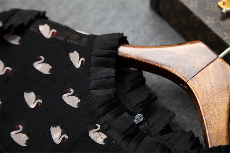 High Fashion Autumn Winter Dresses for Women New Elegant Clothes Long Sleeve Ruffle Print Patchwork Casual Dress Black
