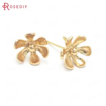 

(37808)6PCS 11MM 24K Gold Color Brass Flower Shape Stud Earrings Pins Jewelry Making Supplies Diy Findings Accessories