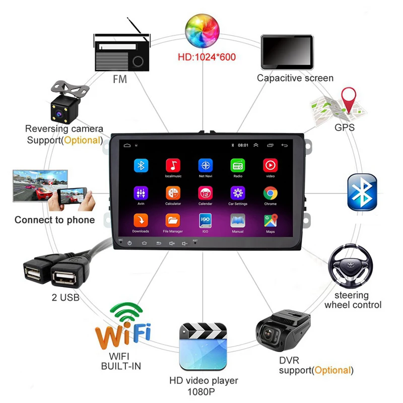 9 дюймов 2 Din Android 8 1 автомобильный мультимедийный плеер GPS навигация WIFI Bluetooth o