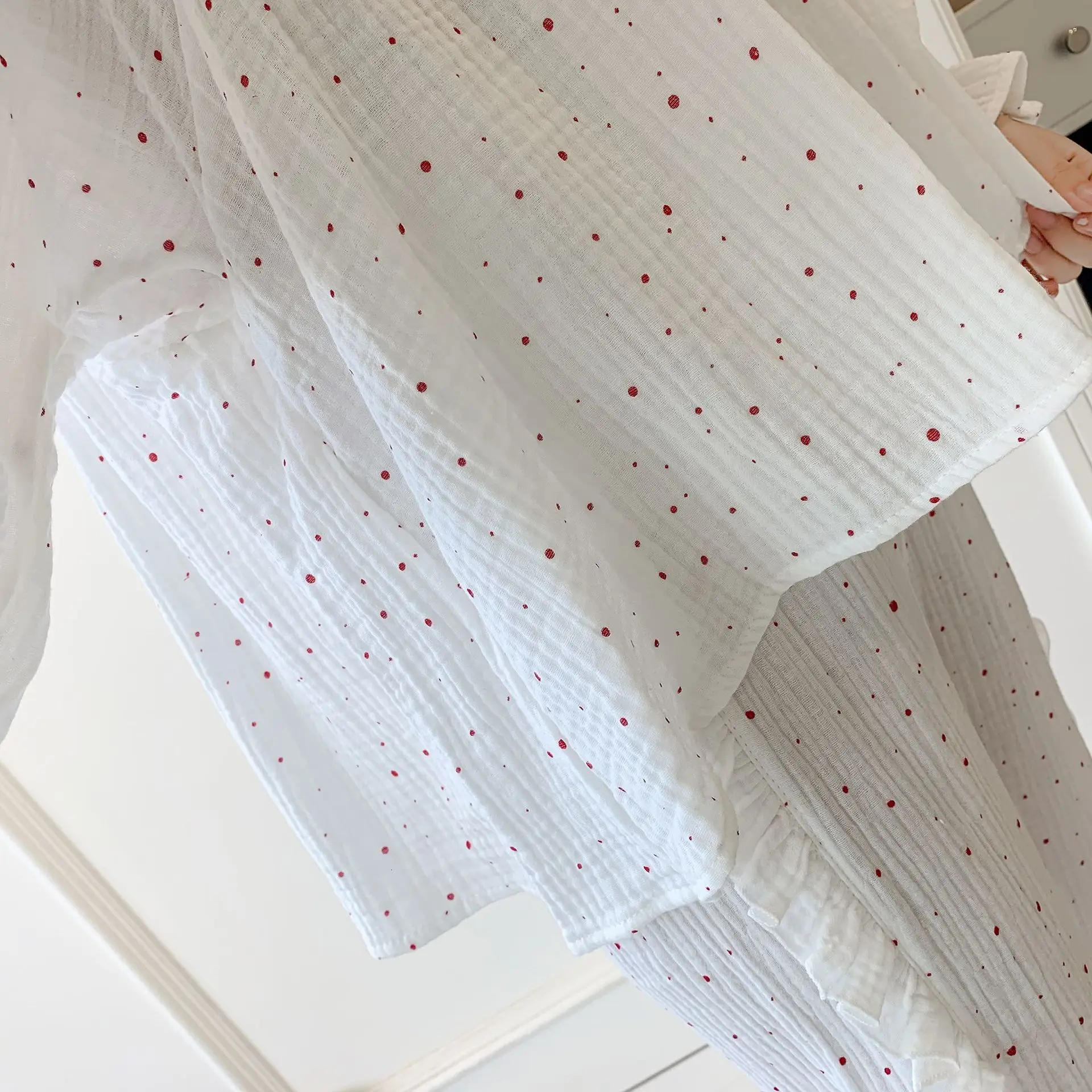 Хлопок горошек сладкий женский пижамный комплект с длинным рукавом свободного размера плюс пижамы