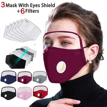 

3 pcs Facemask Cloth Face Mask + 6 Filters Reusable Windproof Face Shield Breathable Mouth Cover Mouth Mask Washable mondmasker