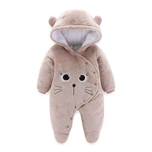 Khaki cat Одежда для маленьких девочек зимняя толстовка с капюшоном для новорожденных, детские комбинезоны из полиэстера, комбинезон для маленьких мальчиков, верхняя одежда для альпинизма, комбинезон для малышей от 3 месяцев до 12 месяцев - Цвет: Khaki cat
