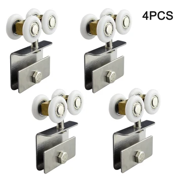 

4pcs Easy Install Round Hanging Wheels Bathroom Accessories Shower Room Pulley Home Silent Universal Sliding Glass Door Hardware