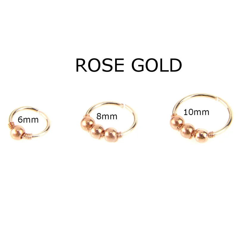10mm Rose Gold 1 шт. модные ретро круглые бусины кольцо для носа серьга для носа пирсинг для пупка 6 мм 8 мм 10 мм ювелирные изделия серьги картилидж подарок - Окраска металла: 10mm Rose Gold