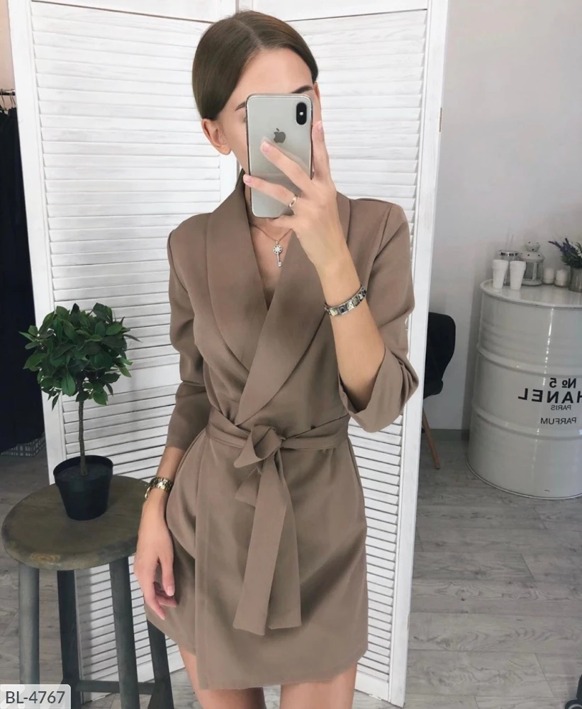 2019 осеннее Новое Стильное приталенное офисное платье с вырезами на шее поясом