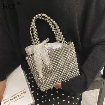 

[BXX] Hand Woven Pearl Bags For Women 2020 Luxury Beaded Flap Pearl Purses and Handbag Ladies Cross Body Bag HL682