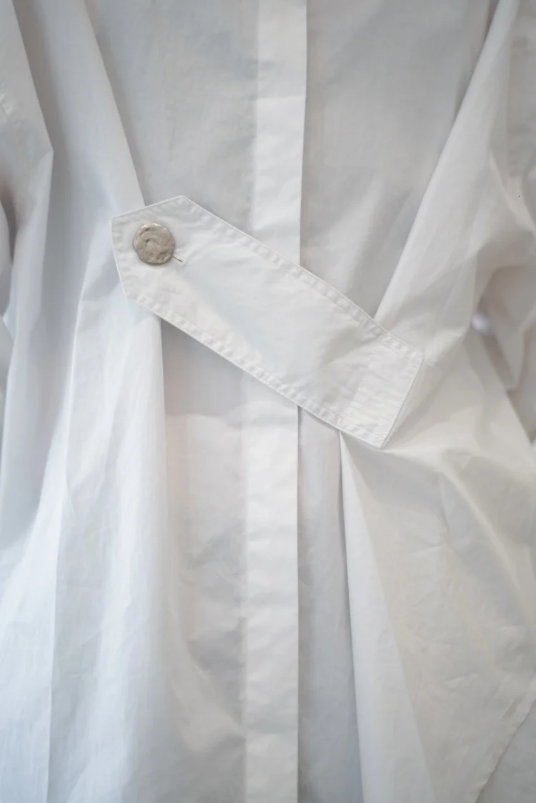 [EAM] Женская Черно-белая необычная блуза большого размера, новая свободная рубашка с отворотом и длинным рукавом, модная весенняя Осенняя 1B660