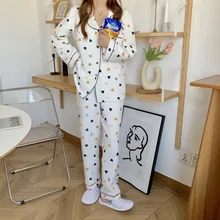 Cotton Pyjama Set for Women Autumn/winter Printed Air Cotton Pyjama Pour Femme New Warm Two-piece Set Pijama Mujer Para La Casa