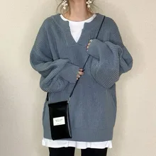 

Women's Sweater Knitted Korean Lady Long Sleeve Sweatshirt Vintage Pullover Oversized Knitwear Streetwear Top Female 2021 Autumn